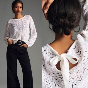 NWT! Anthropologie Bishop + Young Pointelle Crewneck Sweater in Ivory​​​​​​
